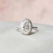 Oval Cut Halo Moissanite Engagement Ring